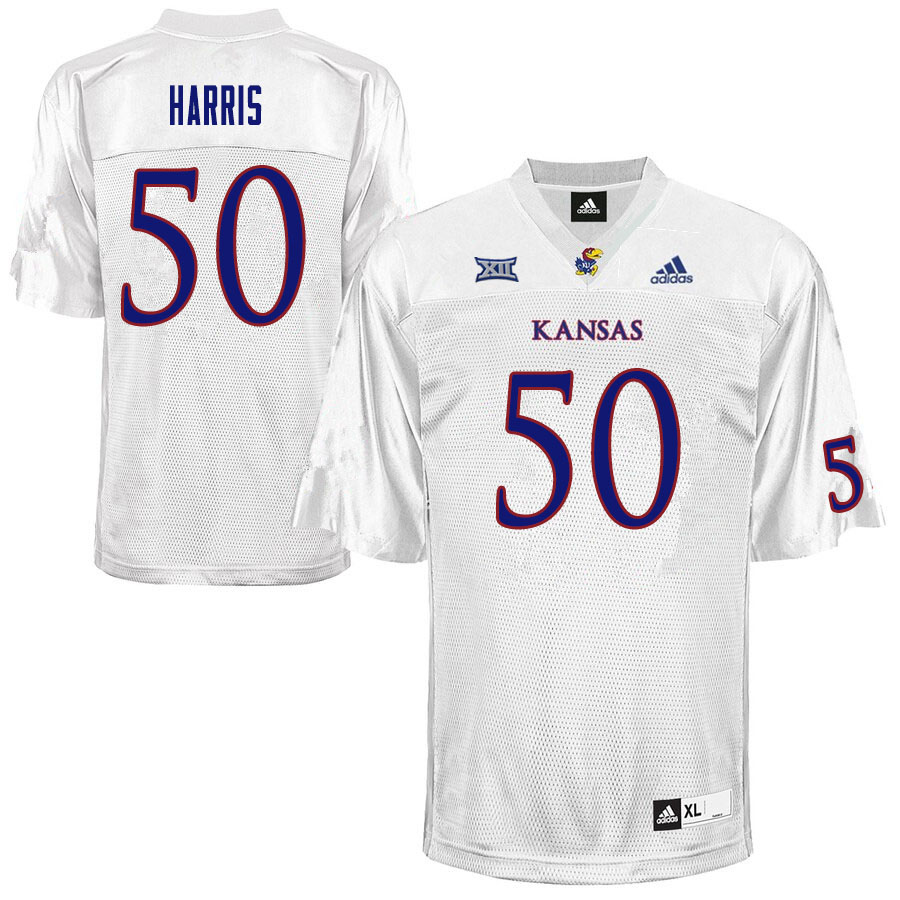 Men #50 Marcus Harris Kansas Jayhawks College Football Jerseys Sale-White